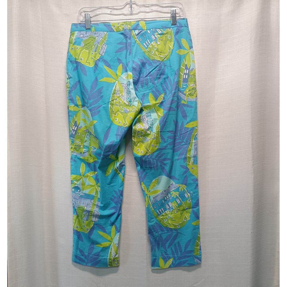 Lilly Pulitzer Negresco Cropped Pants Womens‎ 6 Serenade Frogs Palm Tree Casual - Picture 6 of 6